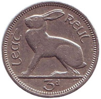 Заяц. Монета 3 пенса. 1953 год, Ирландия.