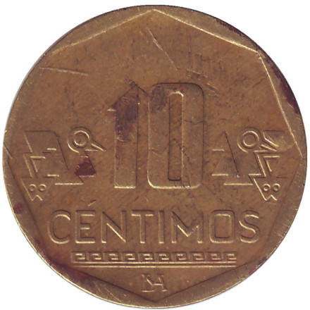 Монета 10 сентимов. 2009 год, Перу.