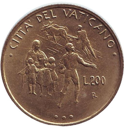 Монета 200 лир. 1995 год, Ватикан. Семья и сельское хозяйство.