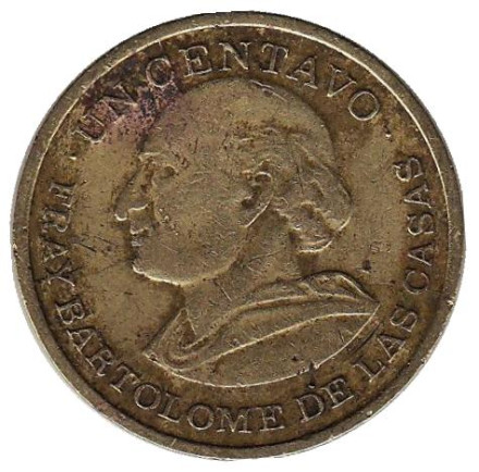 Монета 1 сентаво. 1978 год, Гватемала. Бартоломе де лас Касас.