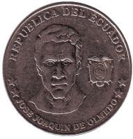 Хосе Хоакин де Ольмедо. Монета 25 сентаво. 2000 год, Эквадор.