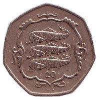 Атлантическая сельдь. Монета 20 пенсов. 1986 год (AC), Остров Мэн.
