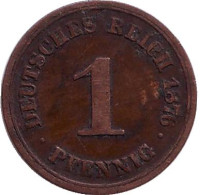 Монета 1 пфенниг. 1876 год (D), Германская империя.