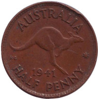 Кенгуру. Монета 1/2 пенни. 1941 год, Австралия.
