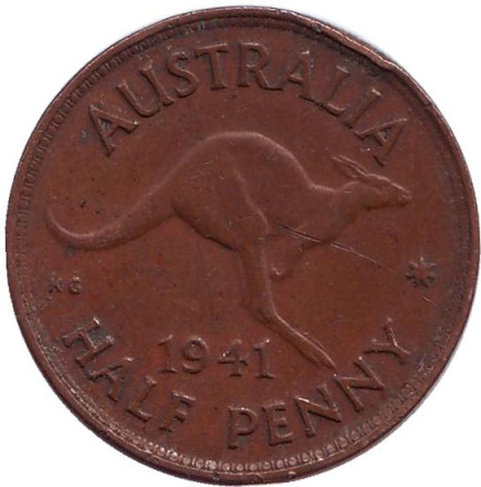 Монета 1/2 пенни. 1941 год, Австралия. Кенгуру.