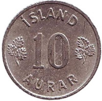 Монета 10 аураров. 1958 год, Исландия.