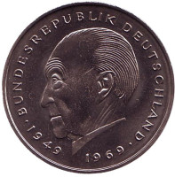 Конрад Аденауэр. Монета 2 марки. 1980 год (D), ФРГ. UNC.