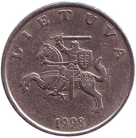 Монета 1 лит. 1998 год, Литва. Рыцарь.