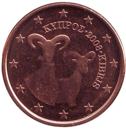 Монета 1 цент. 2008 год, Кипр.