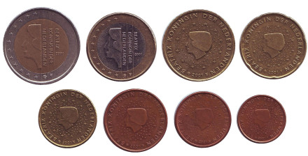 Набор монет евро (8 шт). 2001 год, Нидерланды.