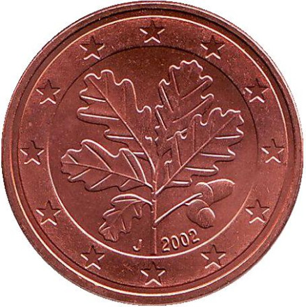 Монета 5 центов. 2002 год (J), Германия.