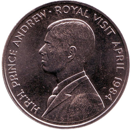 Монета 50 пенсов. 1984 год, Остров Вознесения. Королевский визит Принца Эндрю.