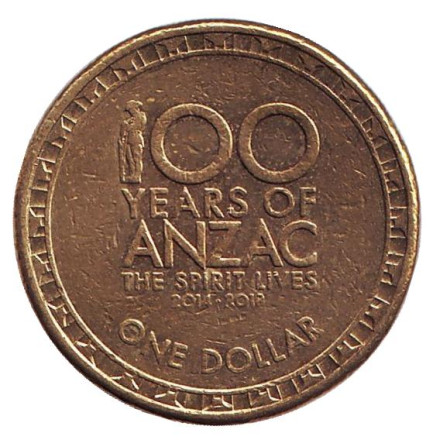 Монета 1 доллар. 2014 год, Австралия. 100 лет героям событий ANZAC.