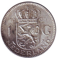 Монета 1 гульден. 1965 год, Нидерланды. Монета 1 гульден. 1965 год, Нидерланды.