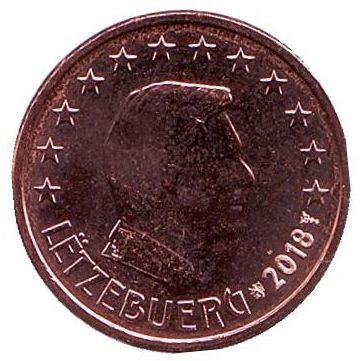 Монета 1 цент. 2018 год, Люксембург.