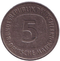 Монета 5 марок. 1981 год (J), ФРГ.
