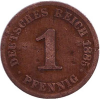 Монета 1 пфенниг. 1885 год (J), Германская империя.