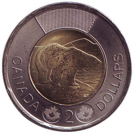 Монета 2 доллара, 2016 год, Канада. Медведь.
