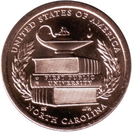 Монета 1 доллар. 2021 год (D), США. Первый государственный университет. Серия "Американские инновации". Штат Северная Каролина.
