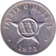 Монета 20 сентаво. 1971 год, Куба. Монета 20 сентаво. 1971 год, Куба.