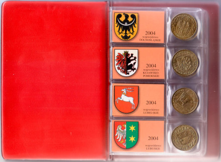 Набор монет в альбоме. 2004-2005 года. Польша. Польские воеводства.