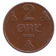 Монета 2 эре. 1952 год, Норвегия. Старый тип. Монета 2 эре. 1952 год, Норвегия. Старый тип.