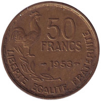 Монета 50 франков. 1953 год, Франция.