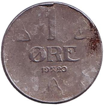 Монета 1 эре. 1920 год, Норвегия.