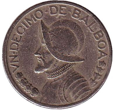 Монета 1/10 бальбоа. 1983 год, Панама. Васко Нуньес де Бальбоа.