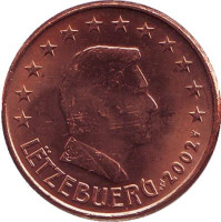 Монета 5 центов. 2002 год, Люксембург.