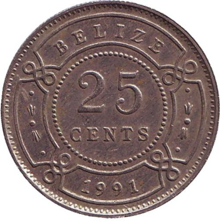 Монета 25 центов, 1991 год, Белиз.
