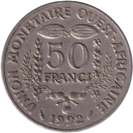 Монета 50 франков. 1992 год, Западные Африканские штаты.