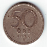 Монета 50 эре. 1946 год, Швеция. Монета 50 эре. 1946 год, Швеция.