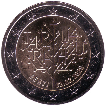 Монета 2 евро. 2020 год, Эстония. 100 лет Тартускому мирному договору.