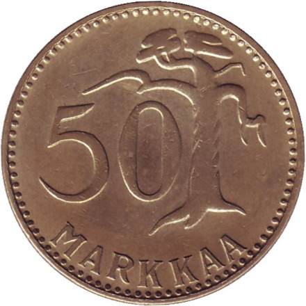 Монета 50 марок. 1958 год, Финляндия.
