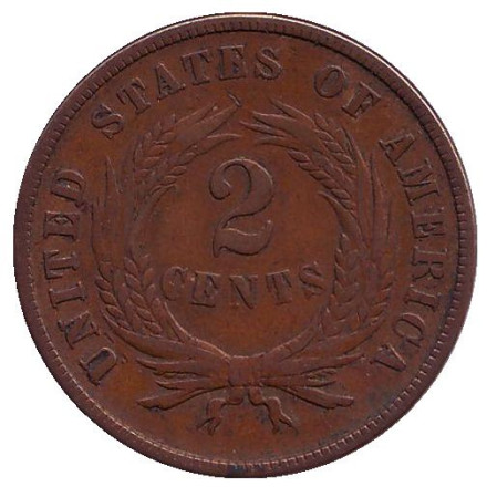 Монета 2 цента. 1868 год, США.