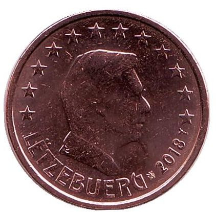 Монета 2 цента. 2018 год, Люксембург.
