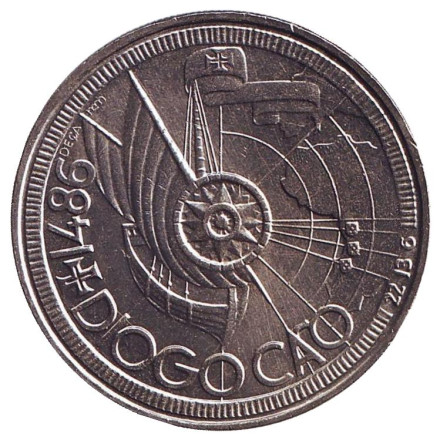 Монета 100 эскудо. 1987 год, Португалия. Золотой век португальских открытий. Диогу Кан.