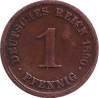 Монета 1 пфенниг. 1890 год (D), Германская империя.