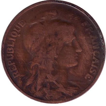 Монета 10 сантимов. 1915 год, Франция. Монета 10 сантимов. 1915 год, Франция.