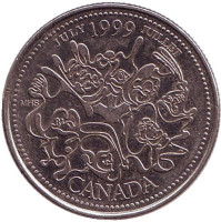 Миллениум. Июль 1999. Нация людей. Монета 25 центов. 1999 год, Канада.