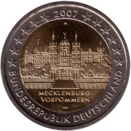 Монета 2 евро, 2007 год, Германия. Мекленбург — Передняя Померания. Монета 2 евро, 2007 год, Германия. Мекленбург — Передняя Померания.
