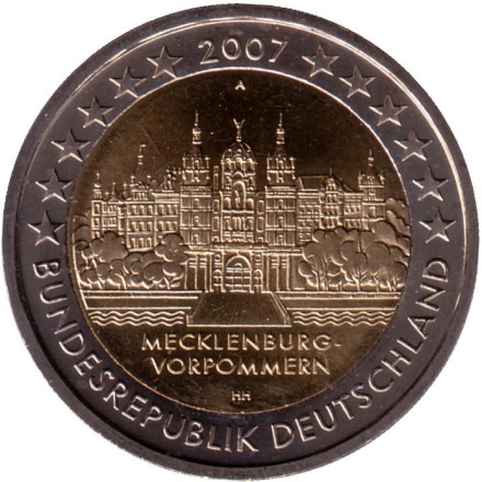 Монета 2 евро, 2007 год, Германия. Мекленбург — Передняя Померания.