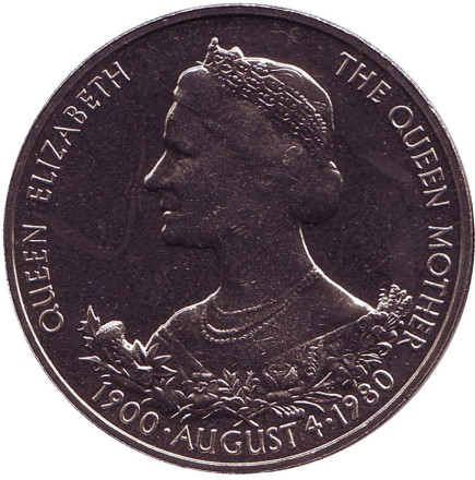 Монета 25 пенсов. 1980 год, Гернси. 80 лет Королеве-матери.