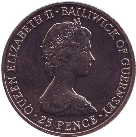 Монета 25 пенсов. 1980 год, Гернси. 80 лет Королеве-матери. Монета 25 пенсов. 1980 год, Гернси. 80 лет Королеве-матери.
