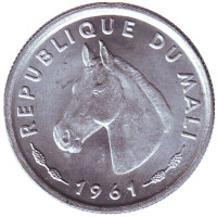 Лошадь. Монета 10 франков. 1961 год, Мали.