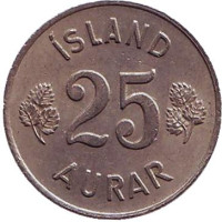Монета 25 аураров. 1962 год, Исландия. 