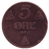 Монета 5 эре. 1912 год, Норвегия. Монета 5 эре. 1912 год, Норвегия.
