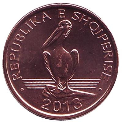 Монета 1 лек. 2013 год, Албания. Пеликан.