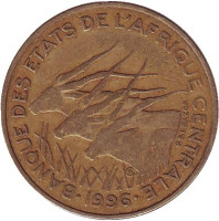 Африканские антилопы. (Западные канны). Монета 25 франков. 1996 год, Центральные Африканские Штаты. 
